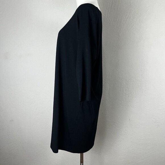 Eileen Fisher Dress Tunic Black Jersey Asymmetric Neckline Size Medium‎ Petite - Picture 4 of 11